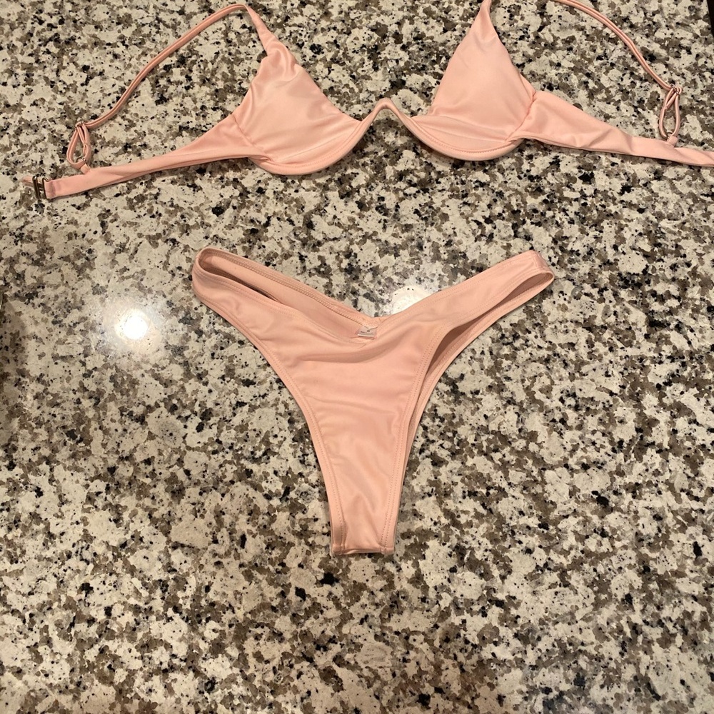 Pink two piece bathing suit